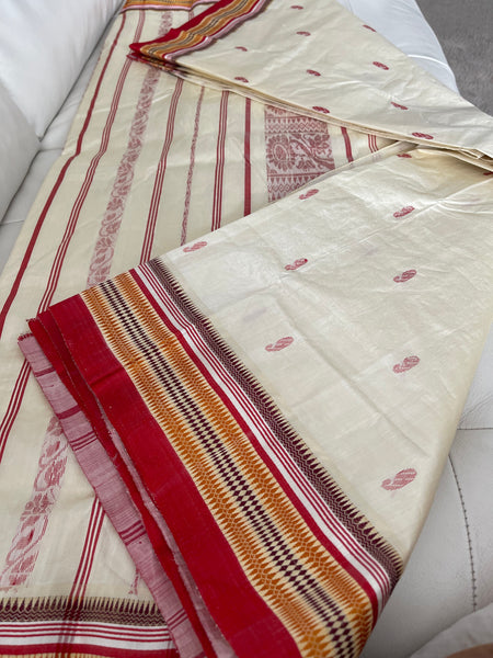 Off White Garad Silk Saree with Red Border