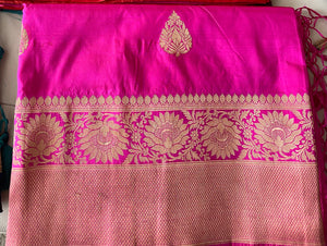 Rani Hot Pink Soft Banarasi Pattu Katan Silk Saree with Zari weaves with Pink Border