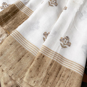 Ivory and Gold Embroidered Raw Tussar Silk Saree
