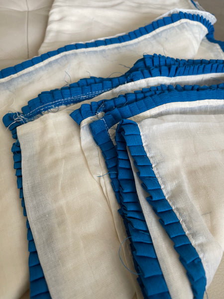White and Acqua Mulmul Saree