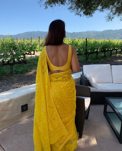 Yellow Jamdani Saree with Traditional Woven Design