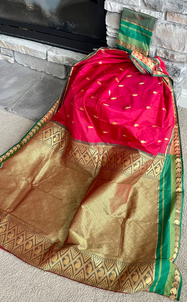 Red, Green, and Gold Kanchipuram Naali Silk Saree