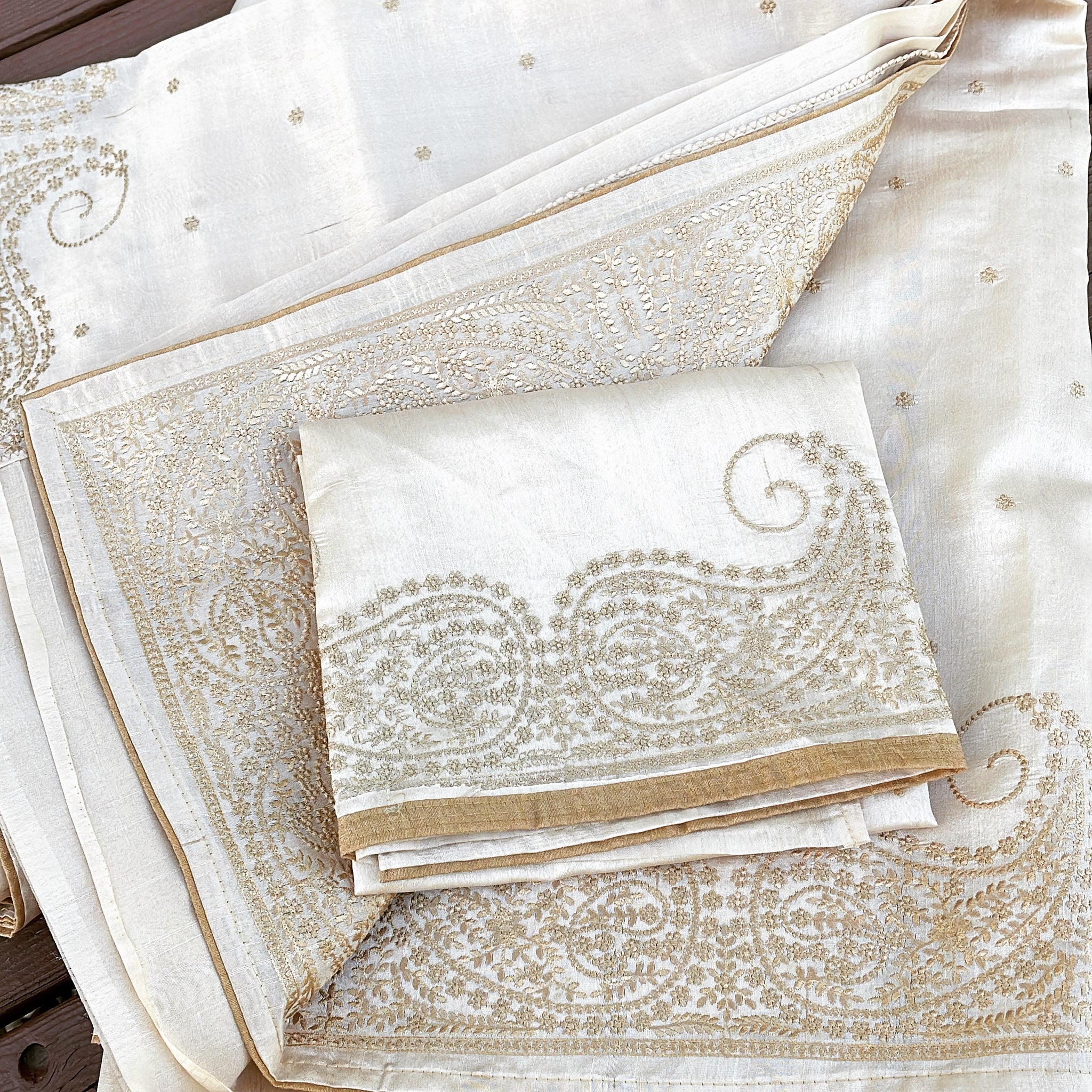 Floral Embroidered Tussar Silk Saree