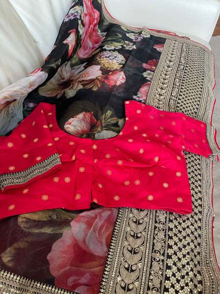 Black Pure Floral Organza Silk Saree with Zardosi Work