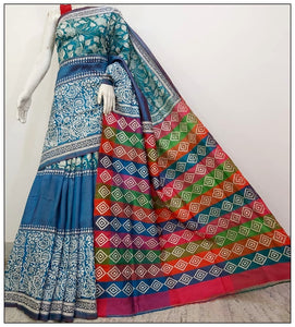 3D Multi Color Kantha Stitched Saree in Pure Bishnupuri Silk Saree