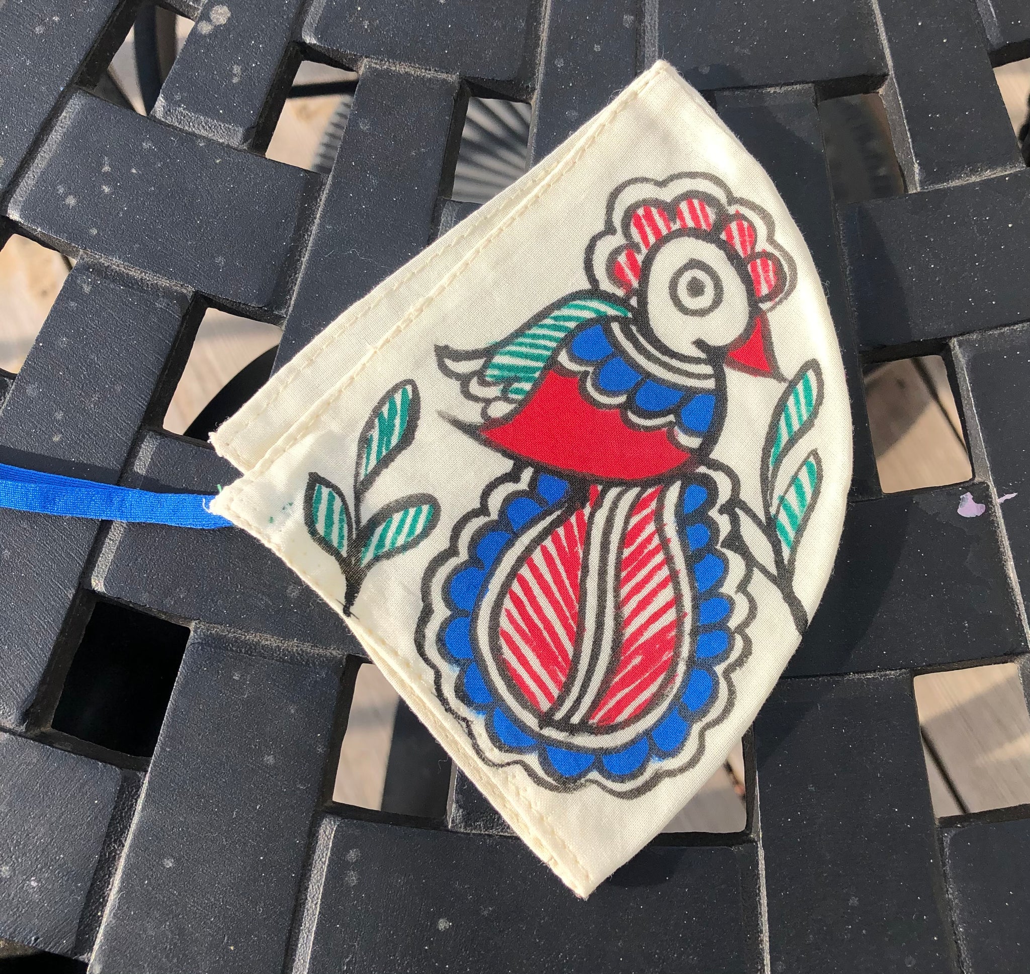 Two Ply Organic Cotton Fashion Mask with Hand-Painted Madhubani motives, Washable and Reusable Face Mask