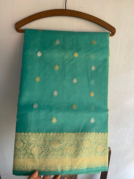 Sea Green Chanderi Silk Saree With Woven Dual Tone Zari Butta