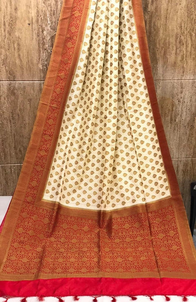 Red and Off-White Raw Handloom Silk