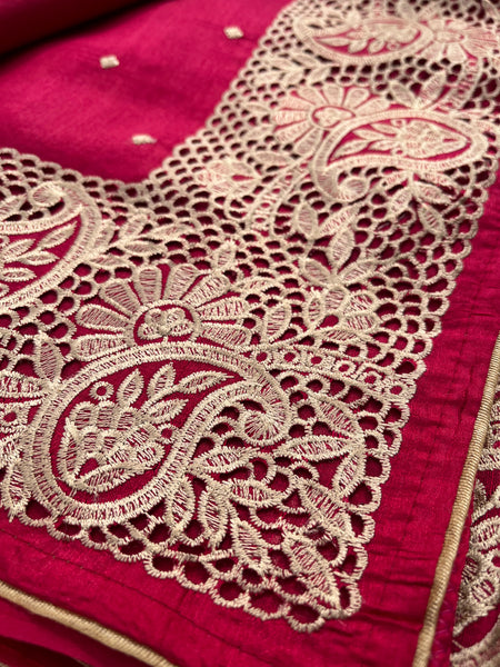 Reddish Pink Cutwork Raw Handloom Silk Saree