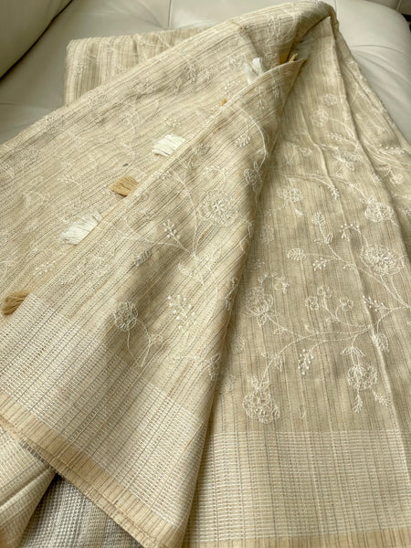 Tussar Floral Embroidered Saree
