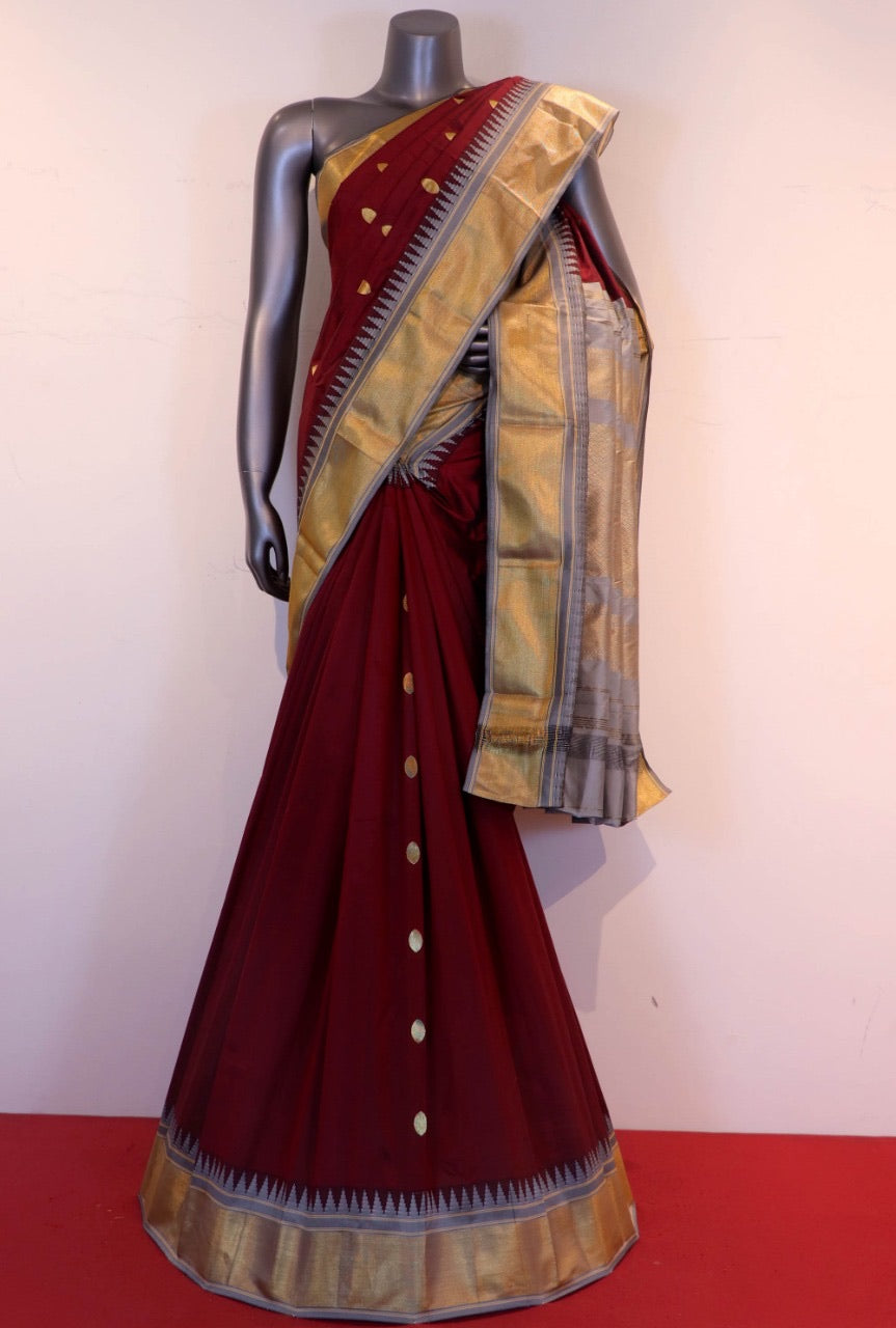 Coffee and Silver Gold Dual Tone Colored South Silk Saree
