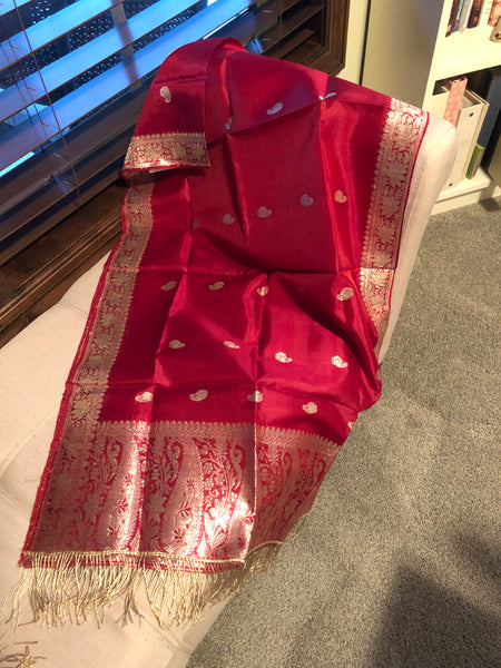 Pure Silk Red Banarasi Stole/Dupatta