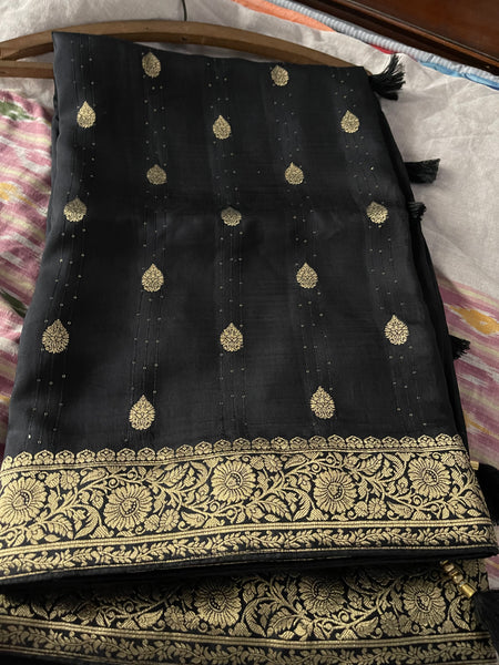 Black and Gold Muga Silk Saree