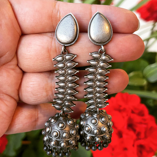 Spiral Shaped Long German Silver Jhumka Earrings