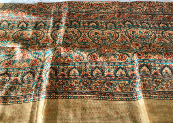 Beige Floral Multicolored Pure Silk Printed Saree