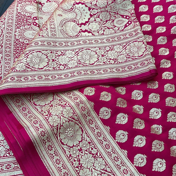 Hot Pink/Rani Pink and Gold Banarasi Silk Saree