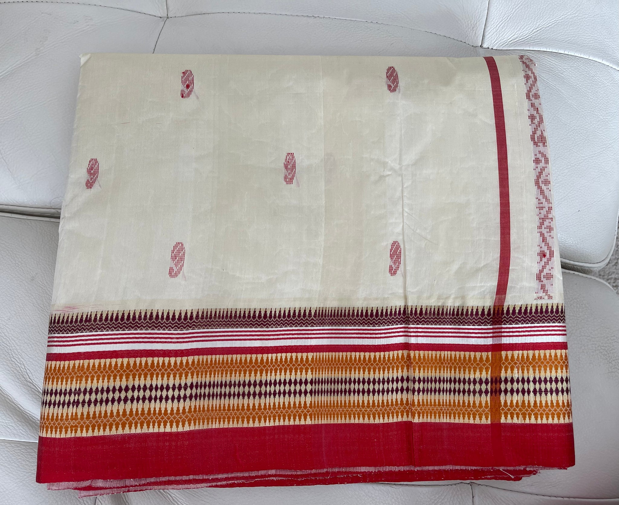 Off White Garad Silk Saree with Red Border