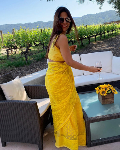 Yellow Jamdani Saree with Traditional Woven Design