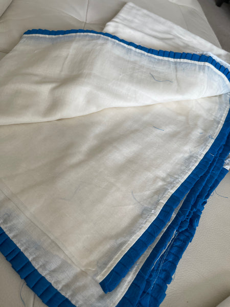 White and Acqua Mulmul Saree