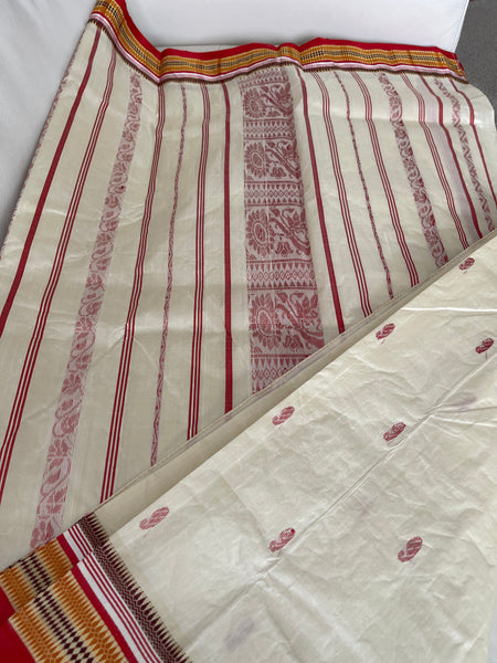 Off White Garad Silk Saree with Red Border