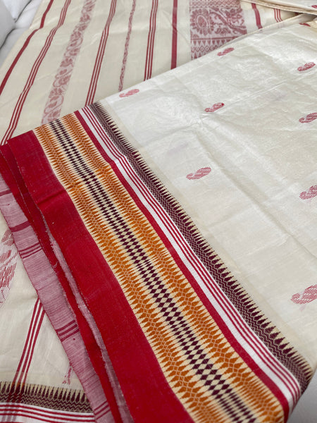 Off White Garad Silk Saree with Red Border