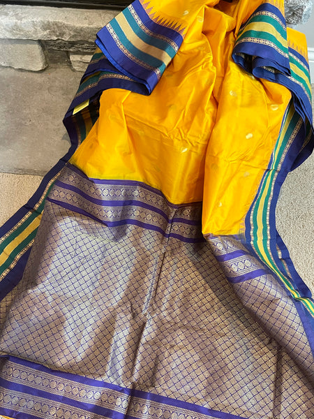 Yellow and Purple Kanchipuram Naali Silk Saree