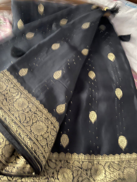 Black and Gold Muga Silk Saree