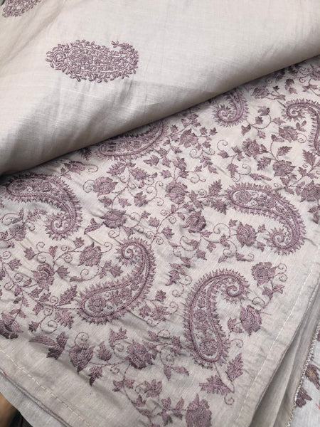 Taupe Slate Shaded Tussar Handloom Silk Saree with Embroidered Thread Work