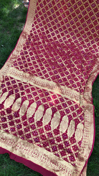 Magenta Hot Rani Pink Georgette Bandej Bandhani Saree