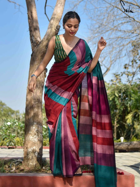 Maroon Multicolor Handloom cotton saree