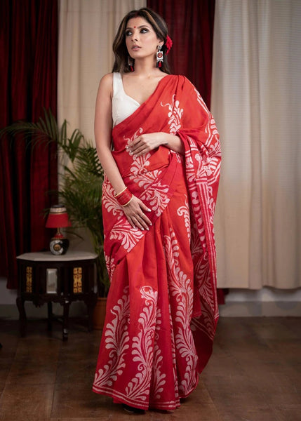 RED HAND BATIK PURE COTTON SAREE