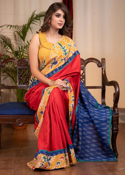 RED SEMI SILK SAREE WITH EXCLUSIVE SILK HAND BATIK BORDER