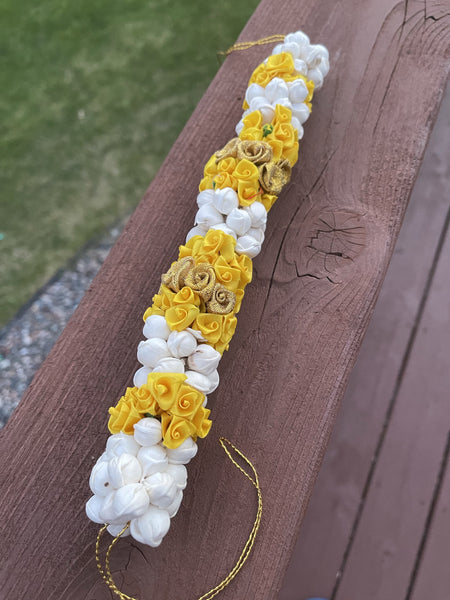 Yellow and White Indian Hair Accessory Indian Gajra-Bun Decoration-Indian Bridal Wedding Hair Accessory-Artificial Flowers for Hair