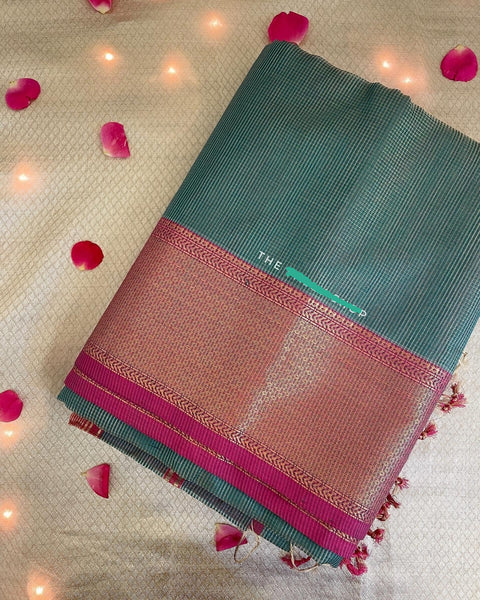 Pure Handwoven Maheshwari Handloom Tissue Silk Saree