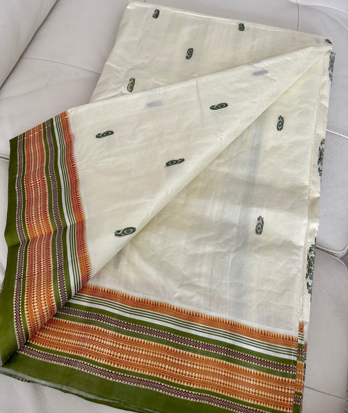 Off White Garad Silk Saree with Green Border