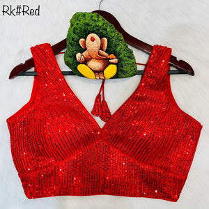 Designer Readymade Red Sequin Sleeveless Blouse