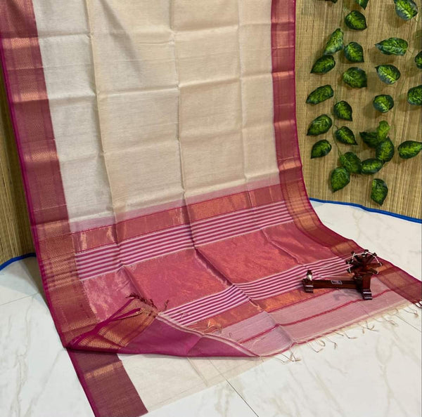 Pure Handwoven Maheshwari Handloom Tissue Silk Saree