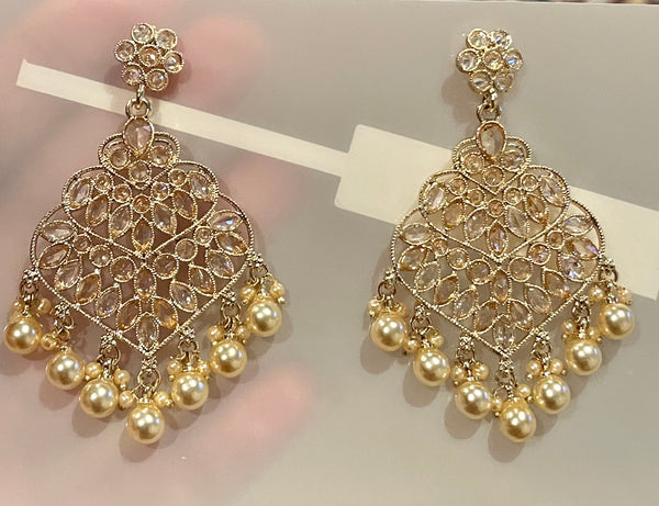Rose Gold Kundan CZ Pearl Earrings