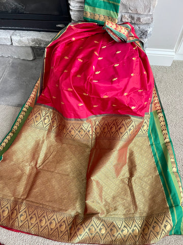 Red, Green, and Gold Kanchipuram Naali Silk Saree