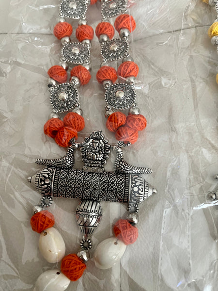 German Silver Thread Shell Jewelry with Earrings