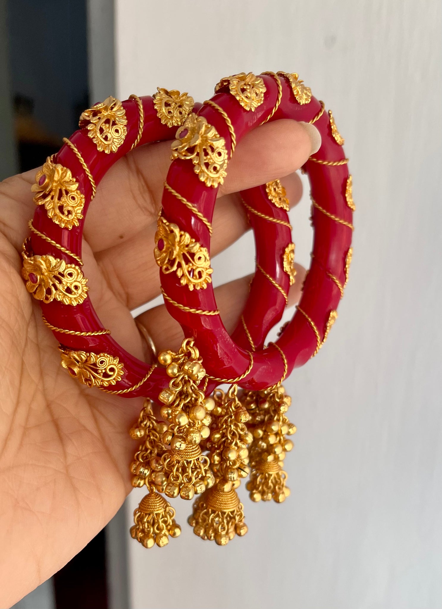 Red and Gold Brass high gold Bengali Pola Bangles ShopBollyWear.Com