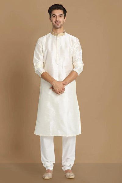Off White Plain Kurta Pajama Set