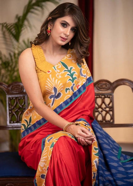 RED SEMI SILK SAREE WITH EXCLUSIVE SILK HAND BATIK BORDER