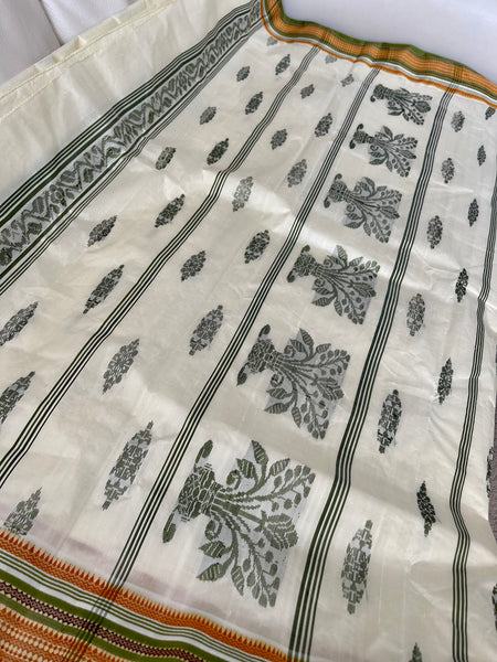 Off White Garad Silk Saree with Green Border