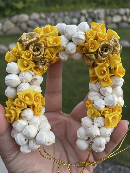 Yellow and White Indian Hair Accessory Indian Gajra-Bun Decoration-Indian Bridal Wedding Hair Accessory-Artificial Flowers for Hair