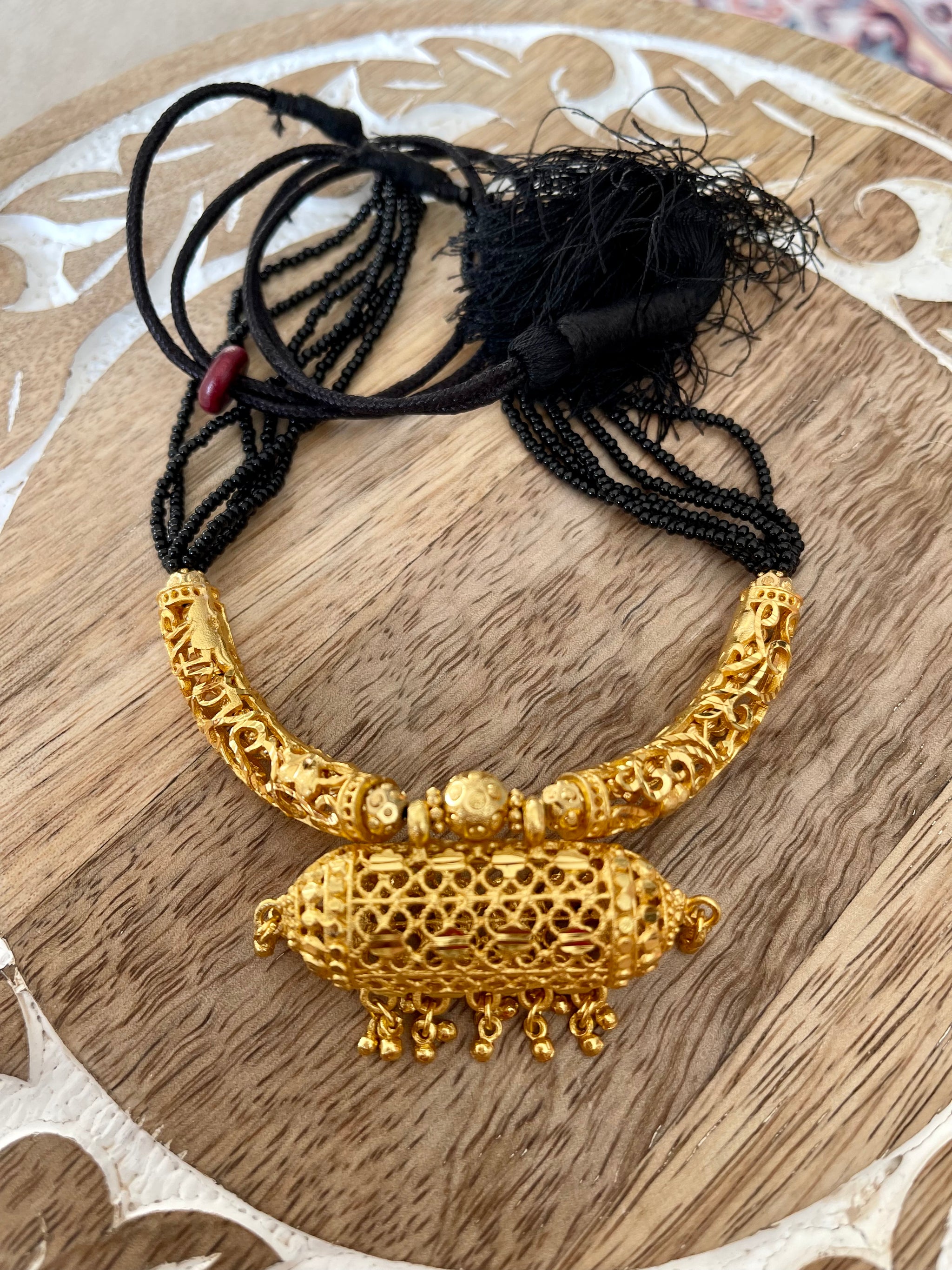 Citigold Black Mangalsutra Gold Plated Hasli Pendant Necklace ShopBollyWear.Com