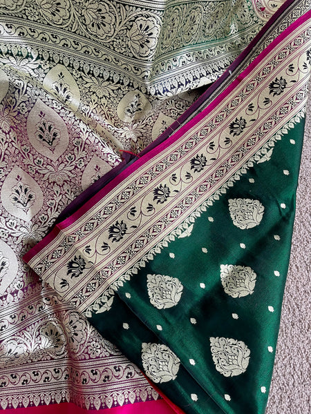 Bottle Green and Gold Banarasi Silk Saree