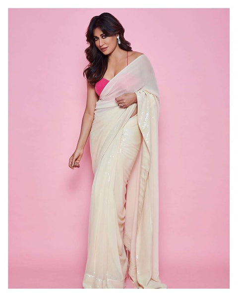 White Sequin Sequence Chiffon Saree