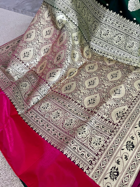 Bottle Green and Gold Banarasi Silk Saree