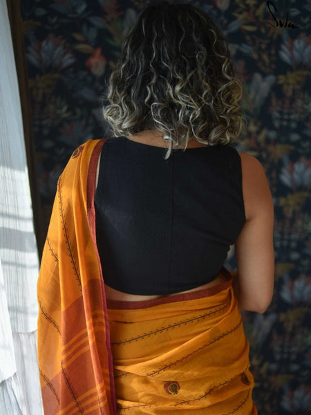 Black Cotton Sleeveless Readymade Blouse